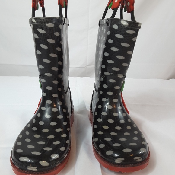 Splash Me Girls Black & White Polka dot rain boots - Picture 1 of 8